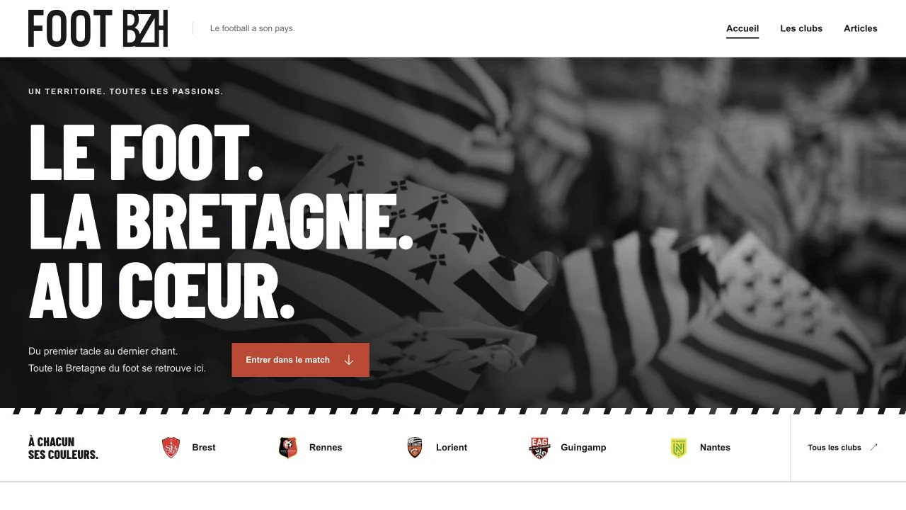 La page d’accueil de Foot BZH, revue de presse du football breton.