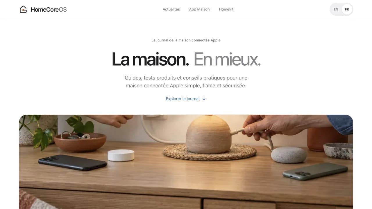 La page d’accueil de HomeCoreOS consacrée à la maison connectée Apple.