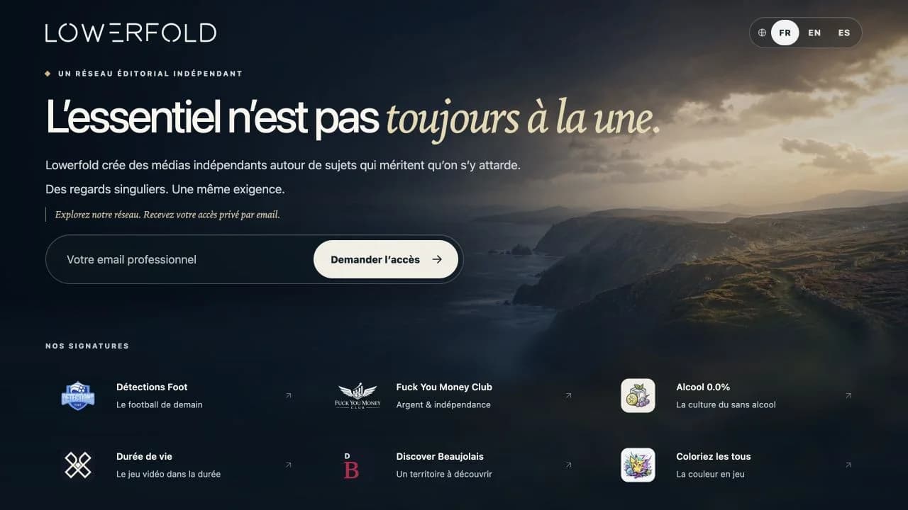 Lowerfold : un réseau éditorial indépendant, avec ses médias présentés sur une côte atlantique.